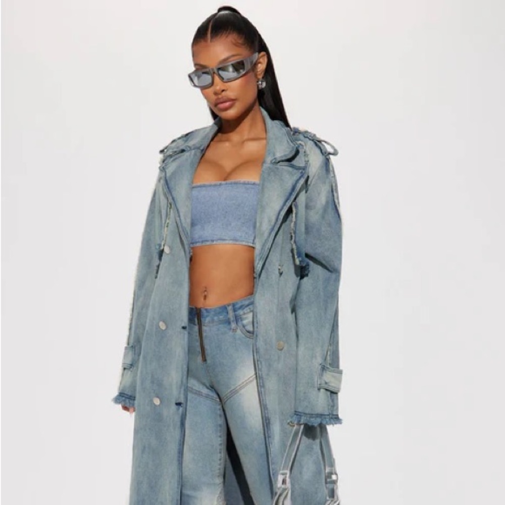 NWT! Fashion Nova Blue Denim Trench Coat